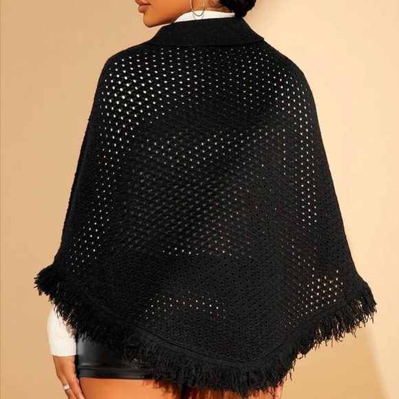 SHEIN SXY 1-Piece Mesh Knit Fringe Trim Poncho - Picture 2 of 5